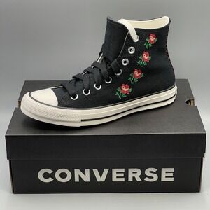 Converse Women's 5 Sneakers Black Hi Rose Embroidered Jellyfish Jitter A13657C